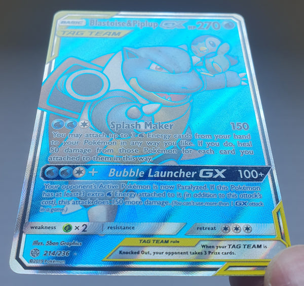 Pokemon - Blastoise & Piplup GX *Ultra Rare* Cosmic Eclipse 214/236