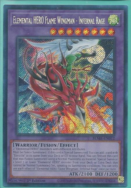 Yugioh - Elemental HERO Flame Wingman – Infernal Rage *Secret Rare* BLMR-EN012 (NM)