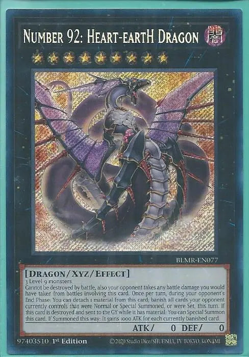 Yugioh - Number 92: Heart-eartH Dragon *Secret Rare* BLMR-EN077 (NM)