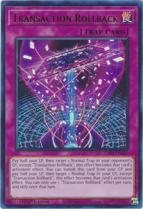 Yugioh - Transaction Rollback *Select Rarity* RA04-EN105 (NM)