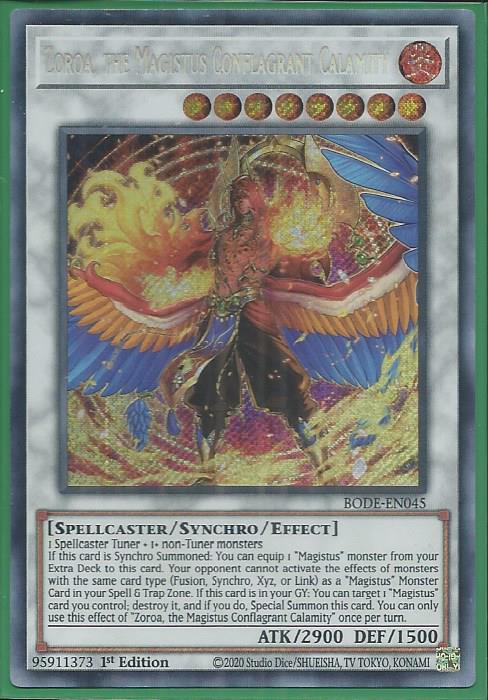 Yugioh - Zoroa, the Magistus Conflagrant Calamity *Secret Rare* BODE-EN045 (NM)