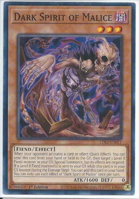Yugioh - Dark Spirit of Malice *Common* LDS3-EN011 (NM/M)