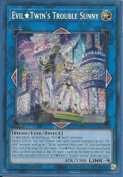 Yugioh - Evil Twin’s Trouble Sunny *Prismatic Secret Rare* MP22-EN216 (NM)