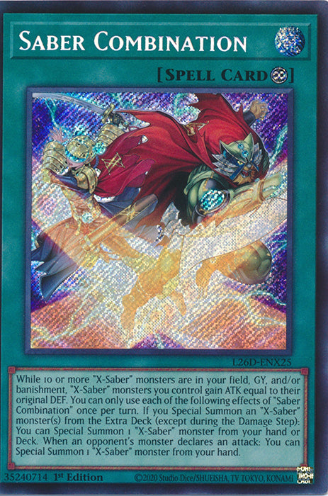 Yugioh - Saber Combination *Secret Rare* L26D-ENX25 (NM)