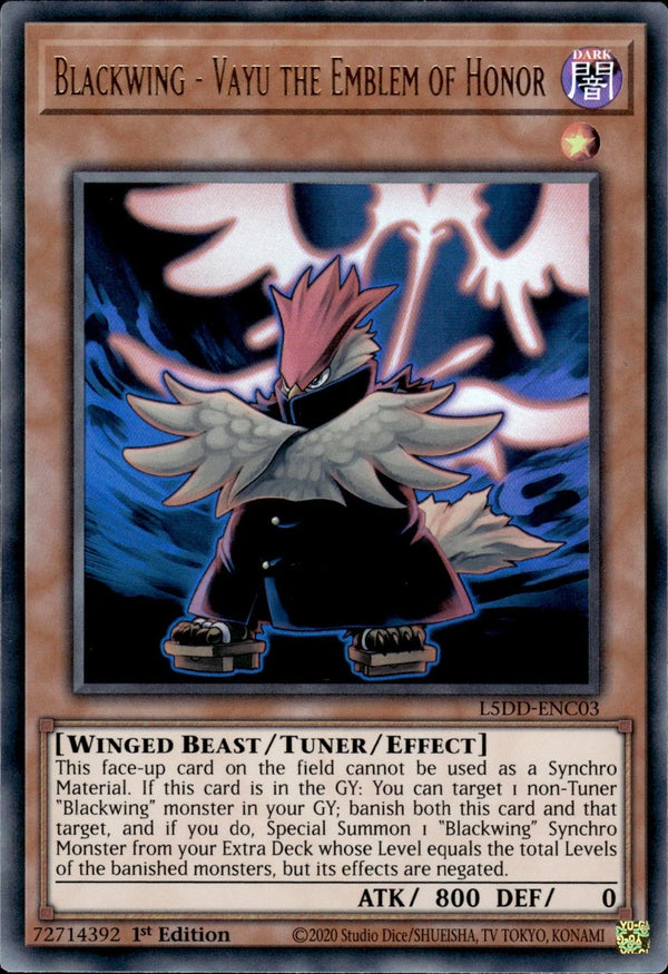 Yugioh - Blackwing - Vayu the Emblem of Honor *Ultra Rare* L5DD-ENC03 (NM)